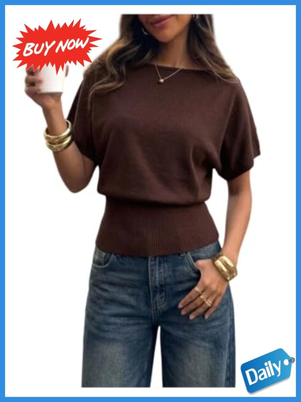 Verdusa Women Short Sleeve Sweater Cinched Waist Knit Pullover
